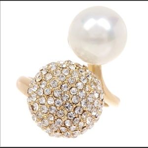 Crystal Pave and Faux Pearl Ring Size 7 Brand New
